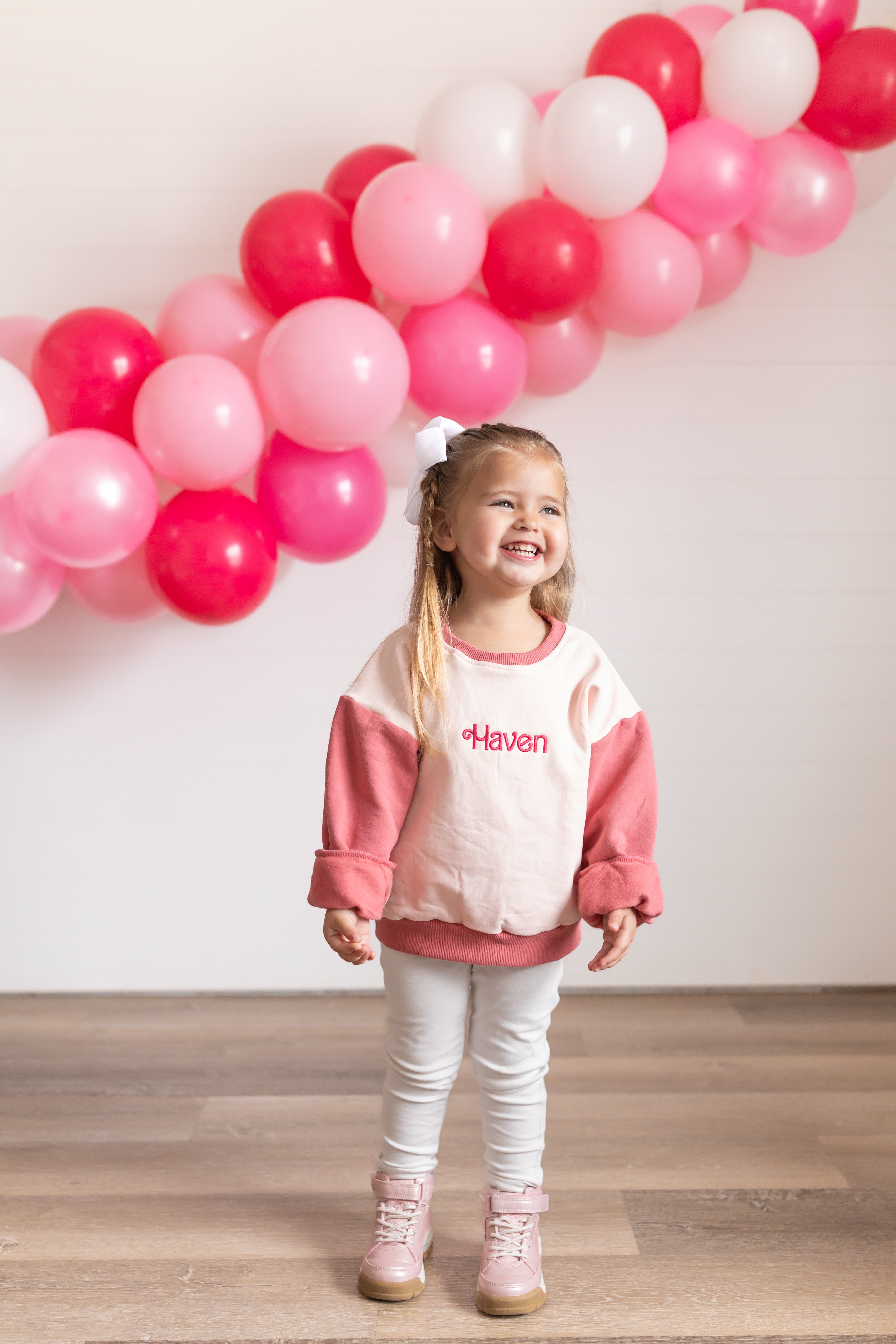 Custom Embroidered Pink Colorblock Sweatshirt or Sweatshirt Romper