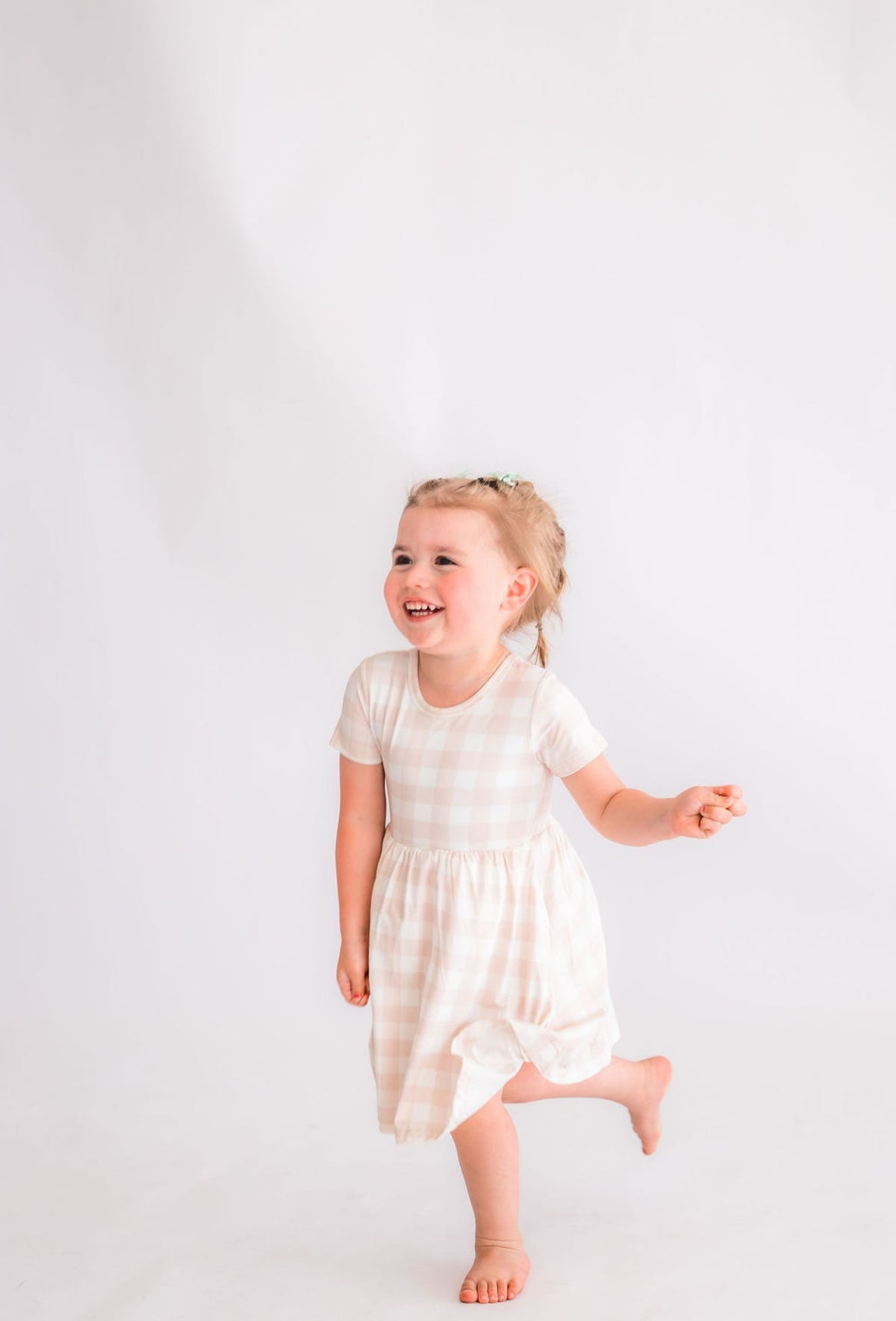Neutral Gingham Bamboo Twirl Dress