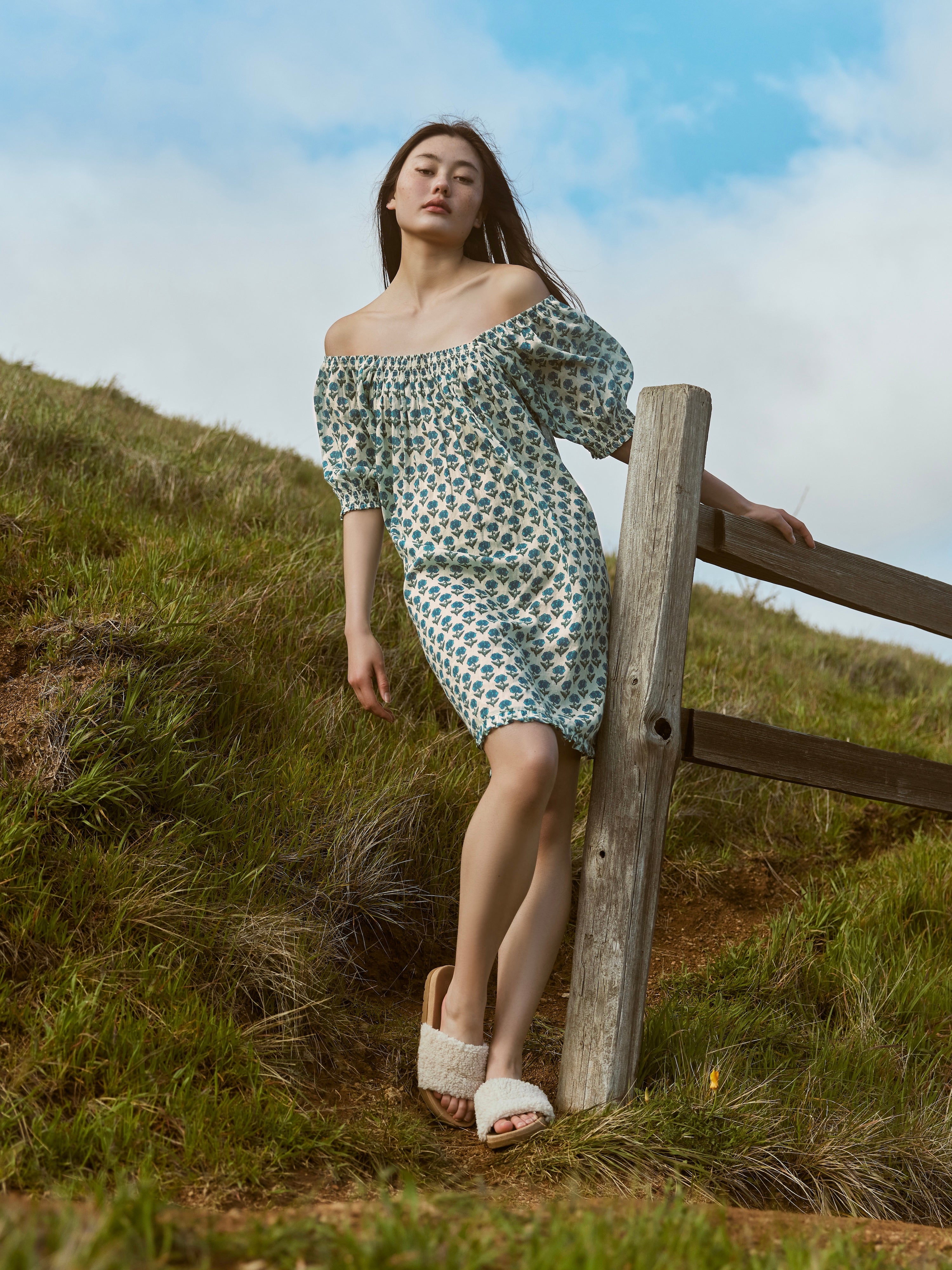 Sydney Puff Sleeve Mini Nightgown - Ivory & Blue Bell