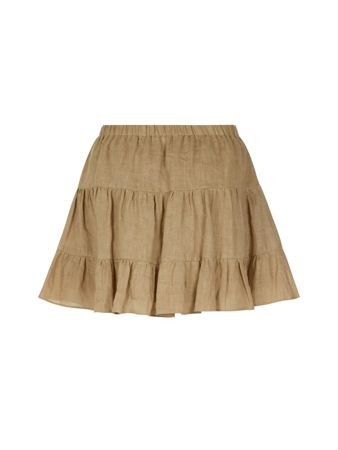Tiered Mini Linen Skirt - Beige