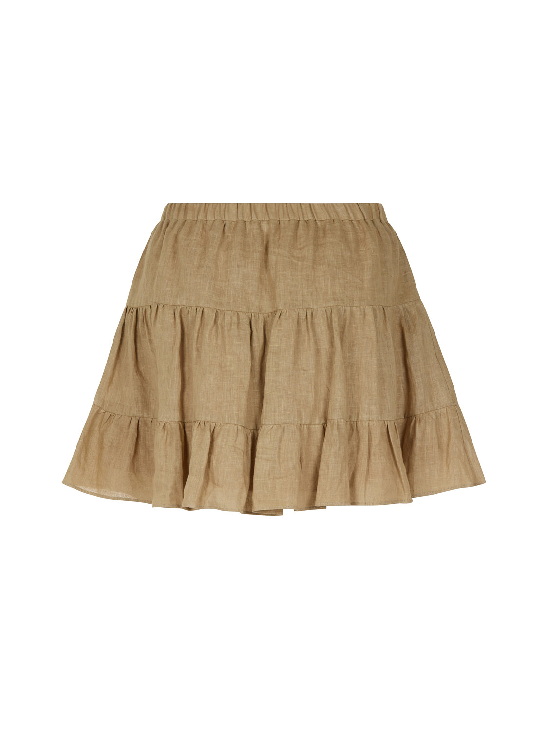 Tiered Mini Linen Skirt - Beige