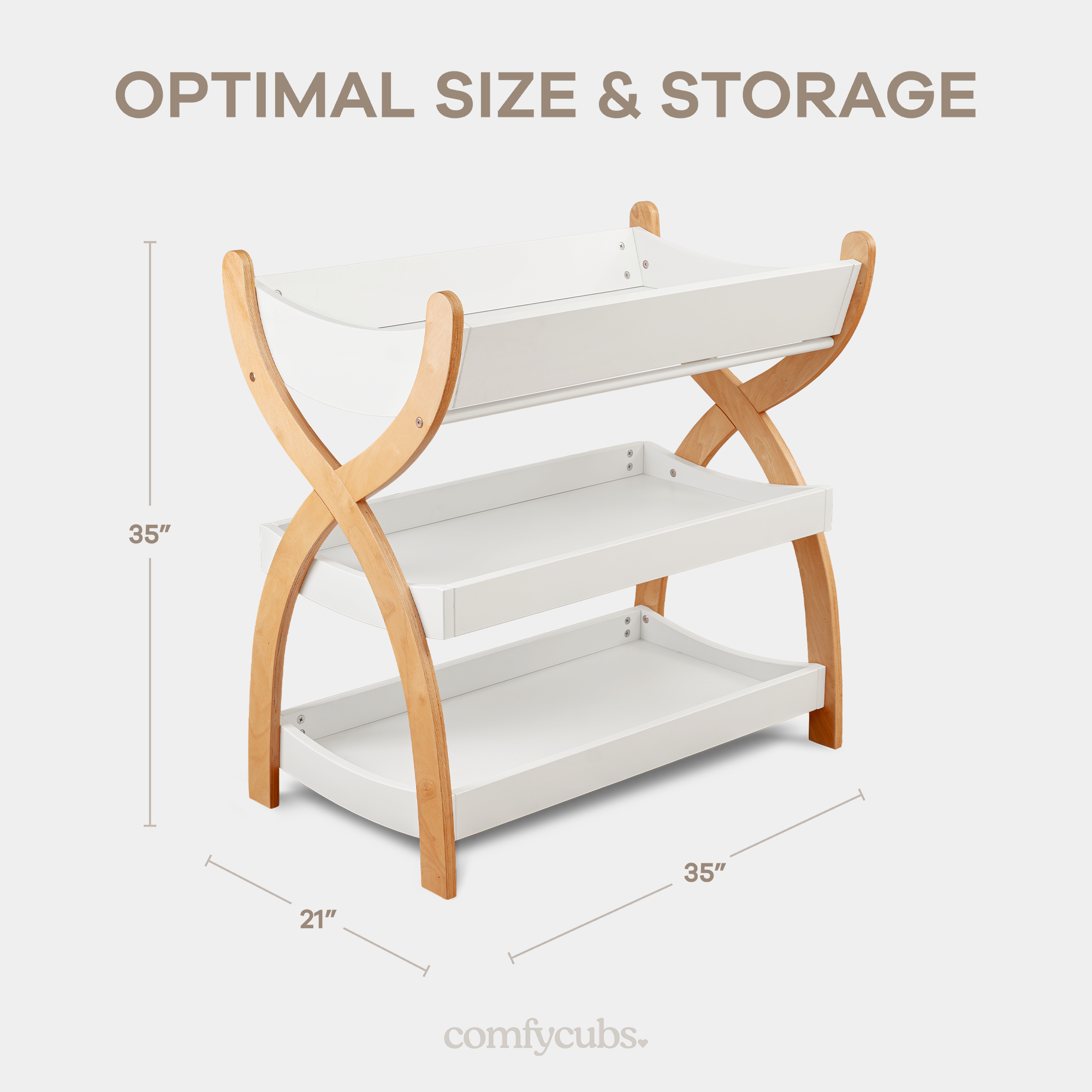Baby Changing Table by Comfy Cubs - White With Natural Wood Legs