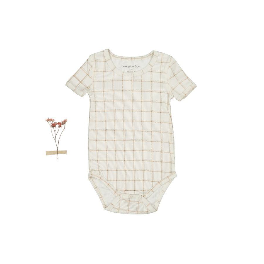 The Printed Short Sleeve Onesie - Tan Grid Short Sleeve Onesie Lovely Littles   