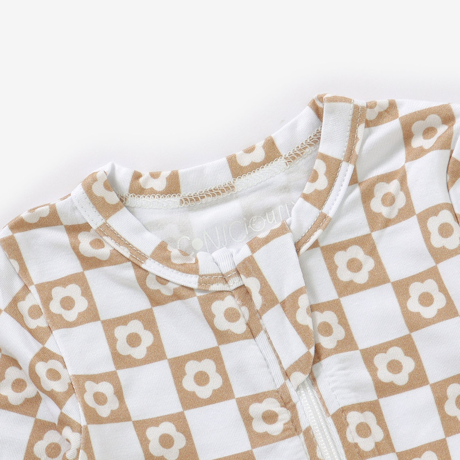 Bamboo Zip Baby Pajamas - Checkered Daisies