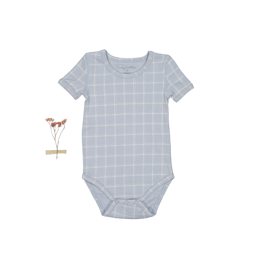 The Printed Short Sleeve Onesie - Blue Grid Short Sleeve Onesie Lovely Littles   