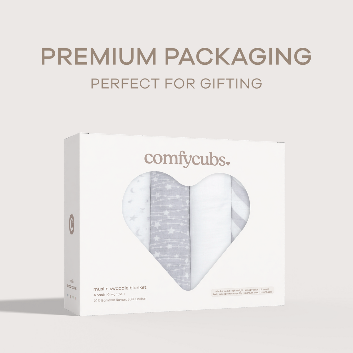 Muslin Swaddle Blankets 47” x 47” in Grey, 4 Pack