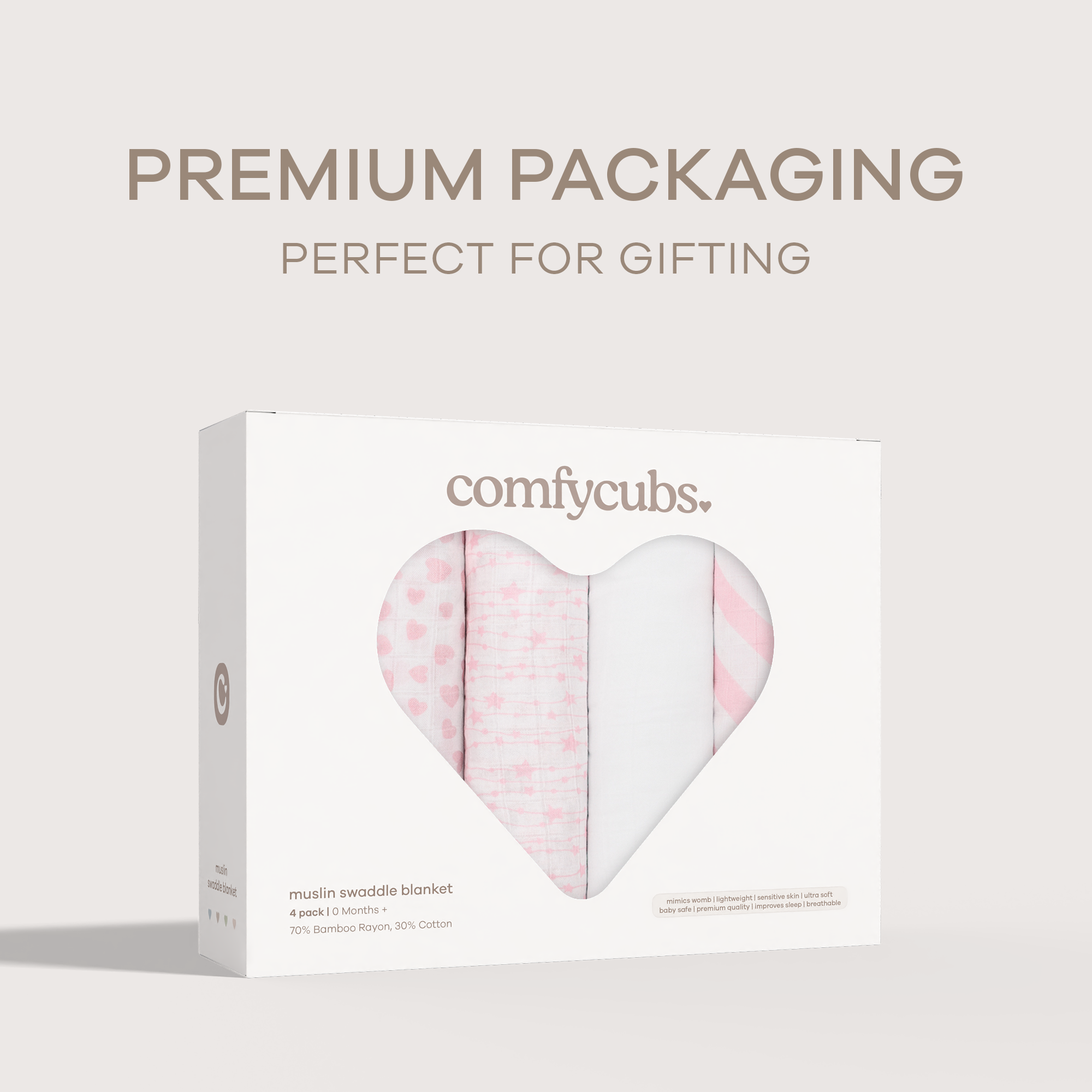Muslin Swaddle Blankets 47” x 47” in Pink, 4 Pack