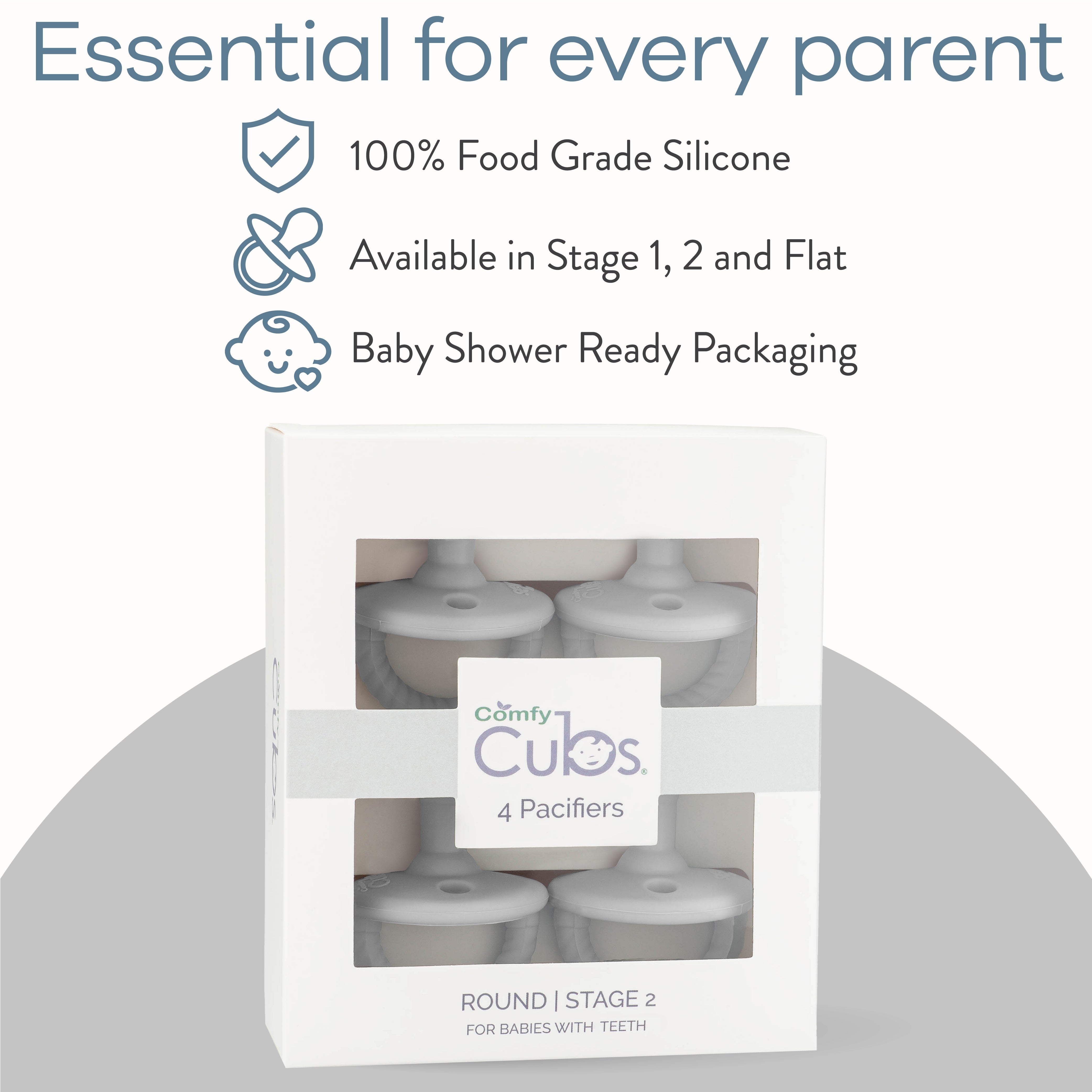 Pacifiers, 4 Pack by Comfy Cubs - Grey