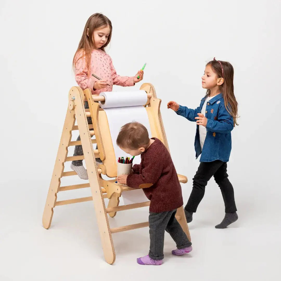 6in1 Montessori Climbing Frame Set: Triangle Ladder + Arch/Rocker + Slide/Ramp + Net + Cushion + Art Addition 6in1 Playsets Goodevas   