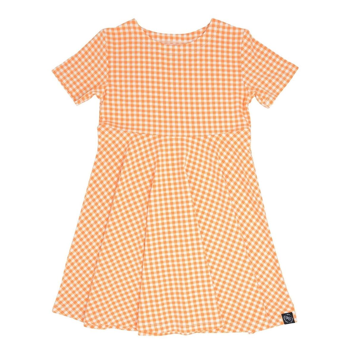 Swirly Girl Short Sleeve Dress - Gingham Orange