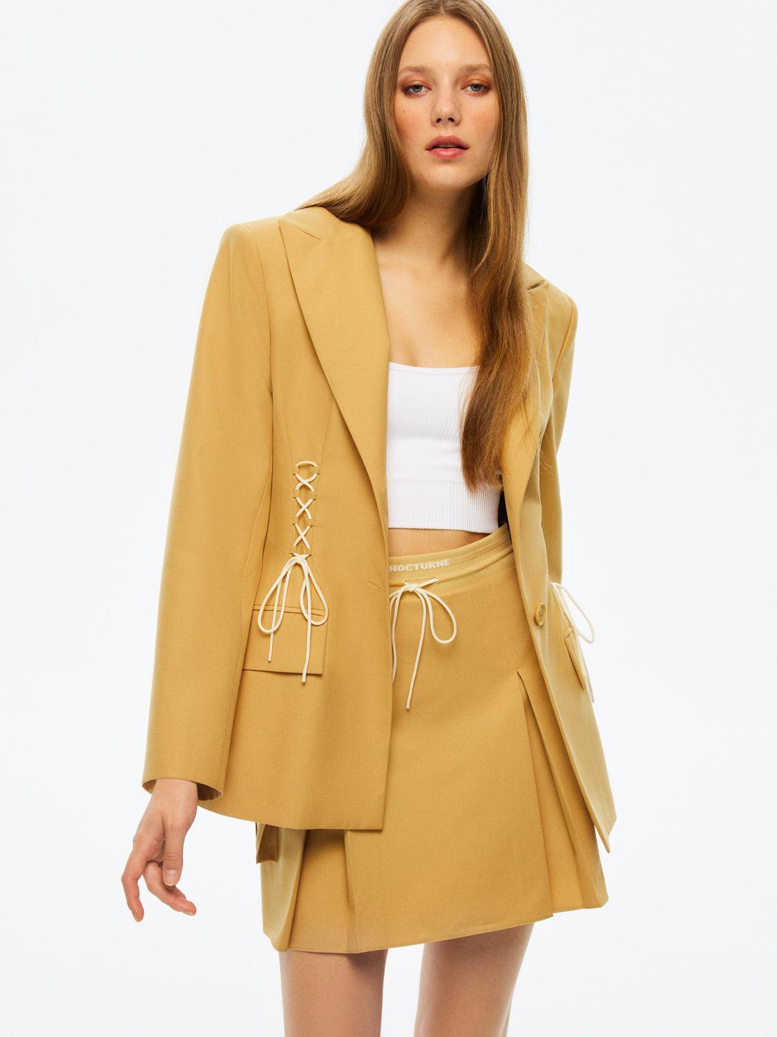 High-Waisted Ribbed Mini Skirt - Camel