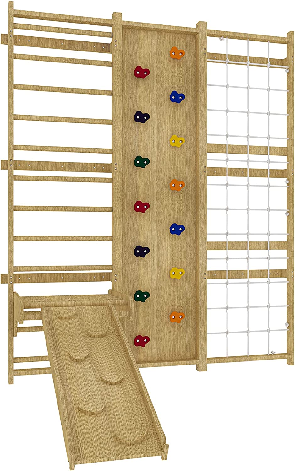 Walnut - 9-in-1 Swedish Ladder Wall Gym and Climber Indoor Avenlur.com   