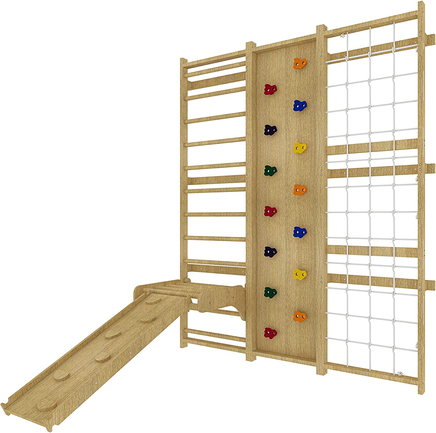 Walnut - 9-in-1 Swedish Ladder Wall Gym and Climber Indoor Avenlur.com   