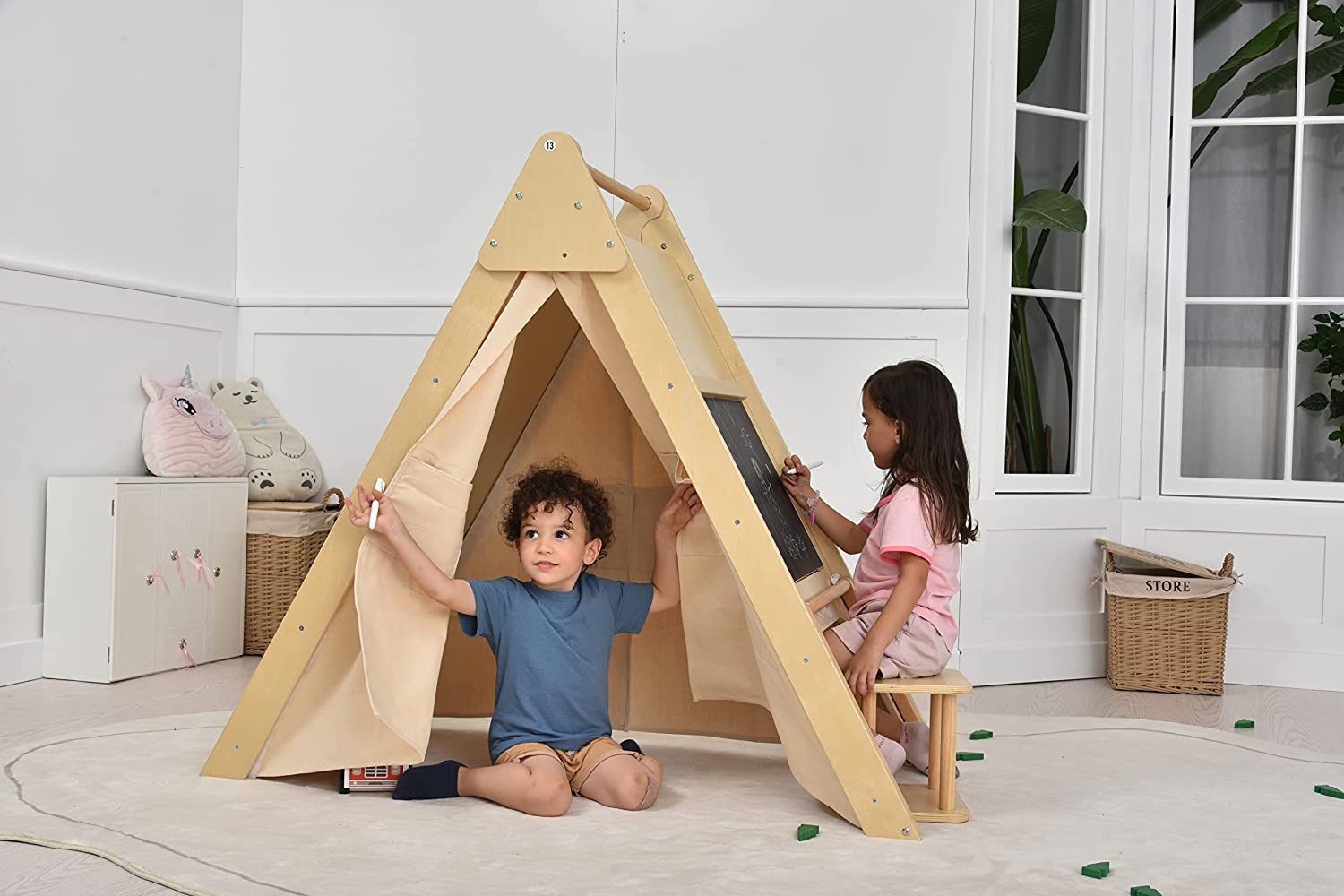 Oak - Wood Learning Tent and Climber with Desk and Chair Indoor Avenlur.com   