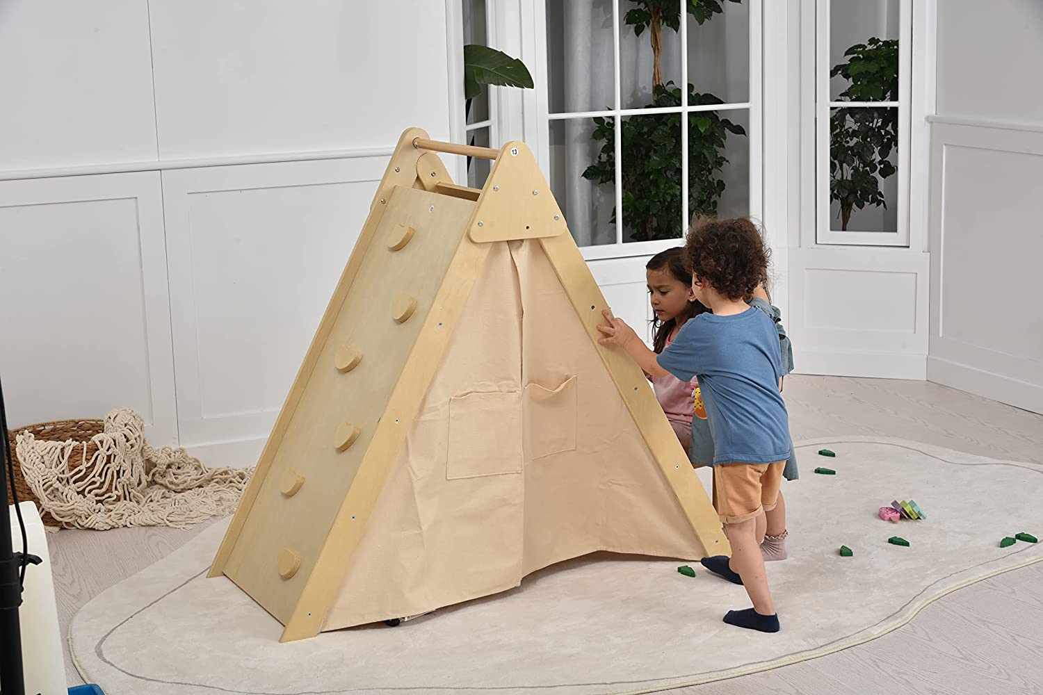 Oak - Wood Learning Tent and Climber with Desk and Chair Indoor Avenlur.com   