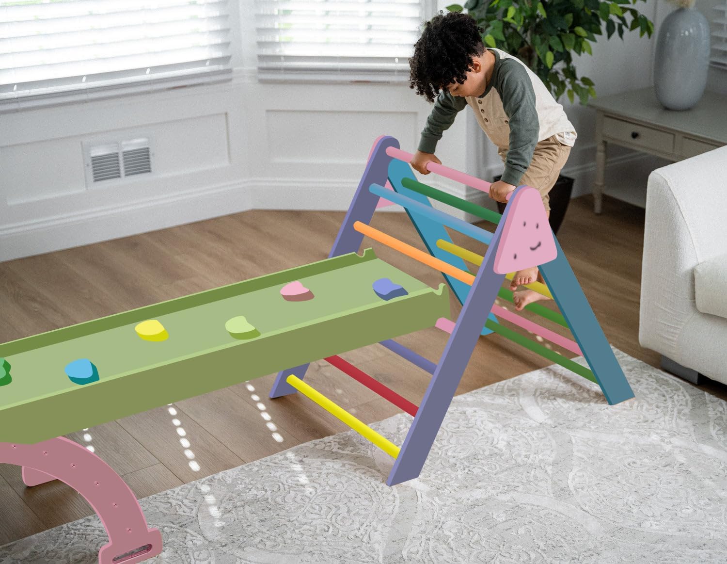 Hazel - Pikler Triangle Ladder & Rocker Set Indoor Avenlur.com   