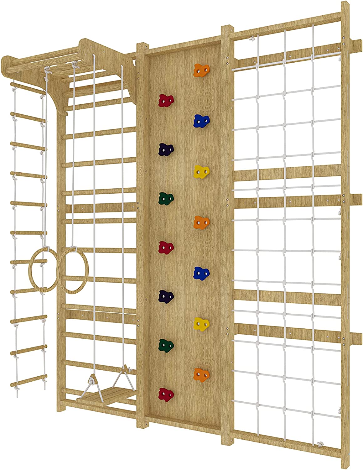 Walnut - 9-in-1 Swedish Ladder Wall Gym and Climber Indoor Avenlur.com   