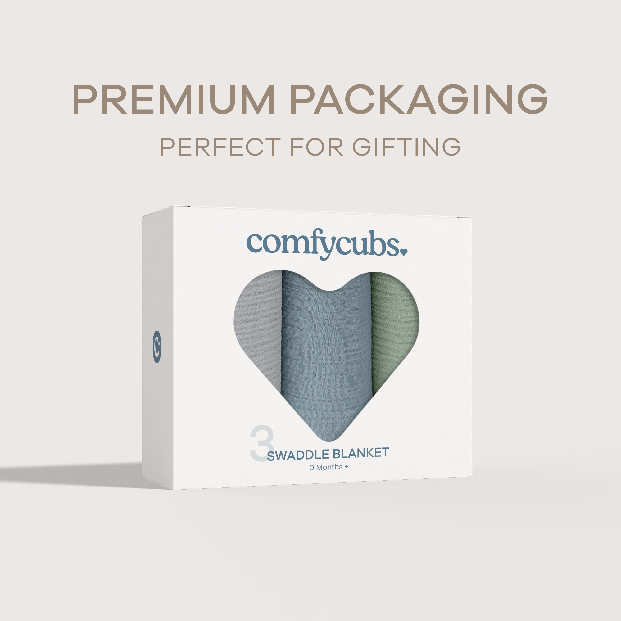 Muslin Swaddle Blankets, 42” x 42” (Heather Blue, Pacific Blue, Fern, Pack of 3)