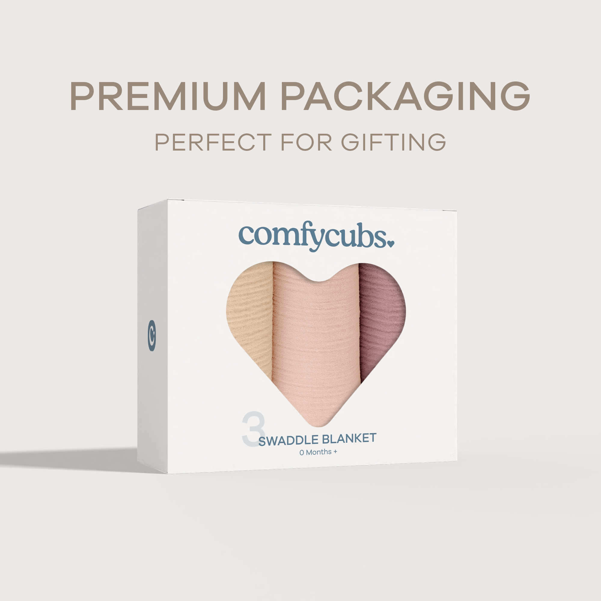 Muslin Swaddle Blankets, 42” x 42” in Cream, Blush, Mauve, Pack of 3