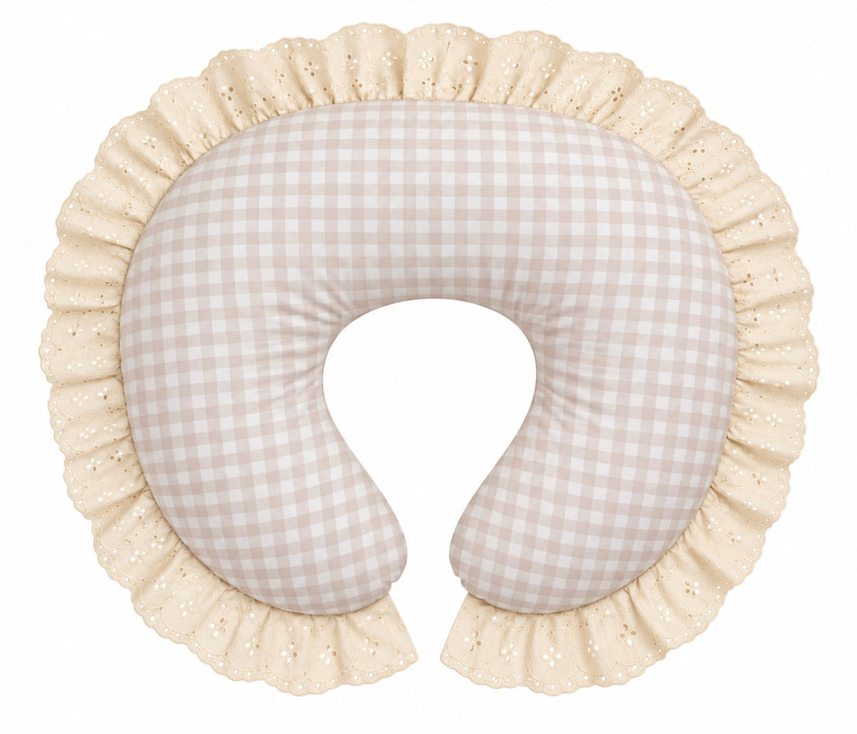 Gingham Ivory Eyelet Ruffle Original Nursing Pillow Cover