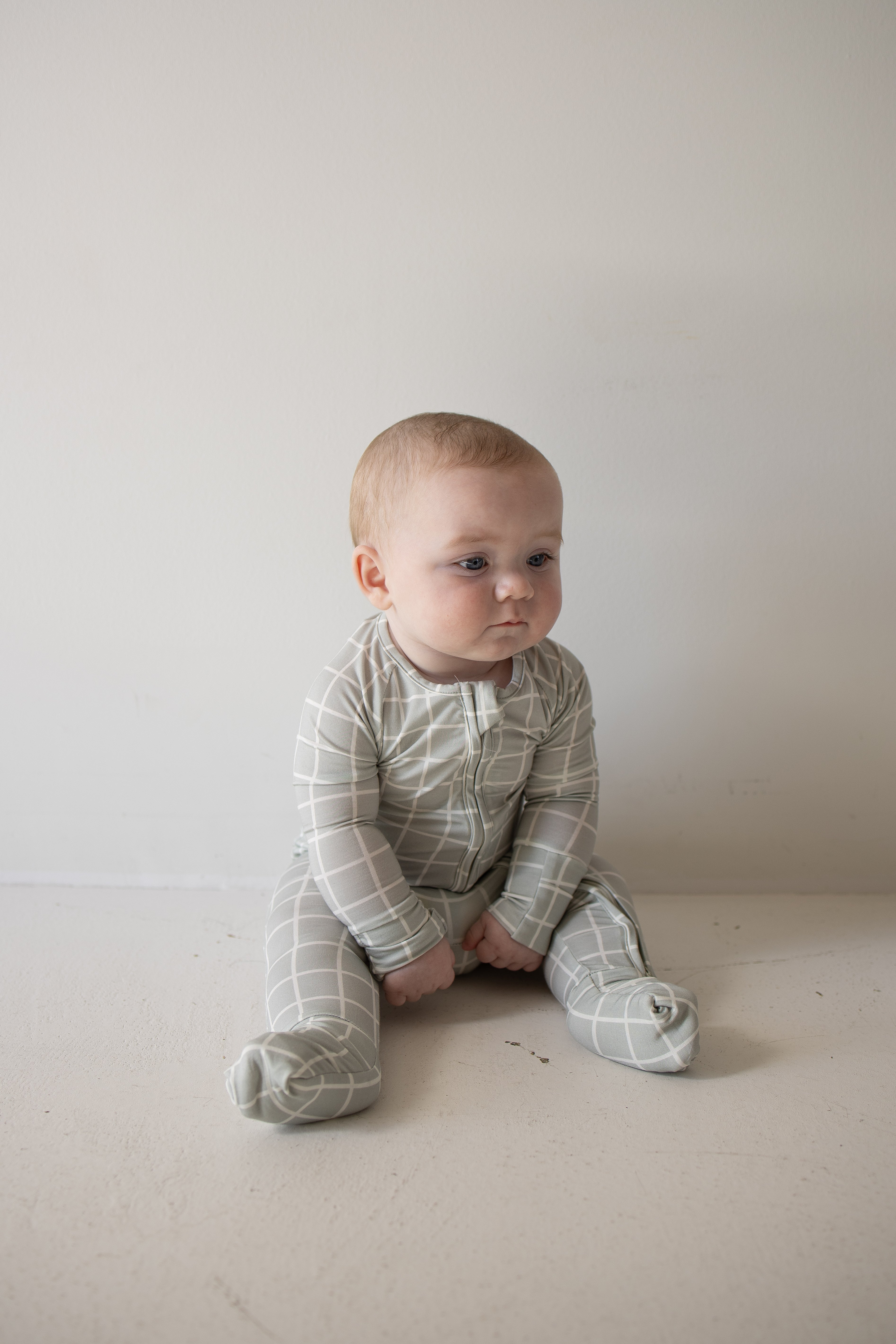 Bamboo Zip Pajamas | Foggy Grid