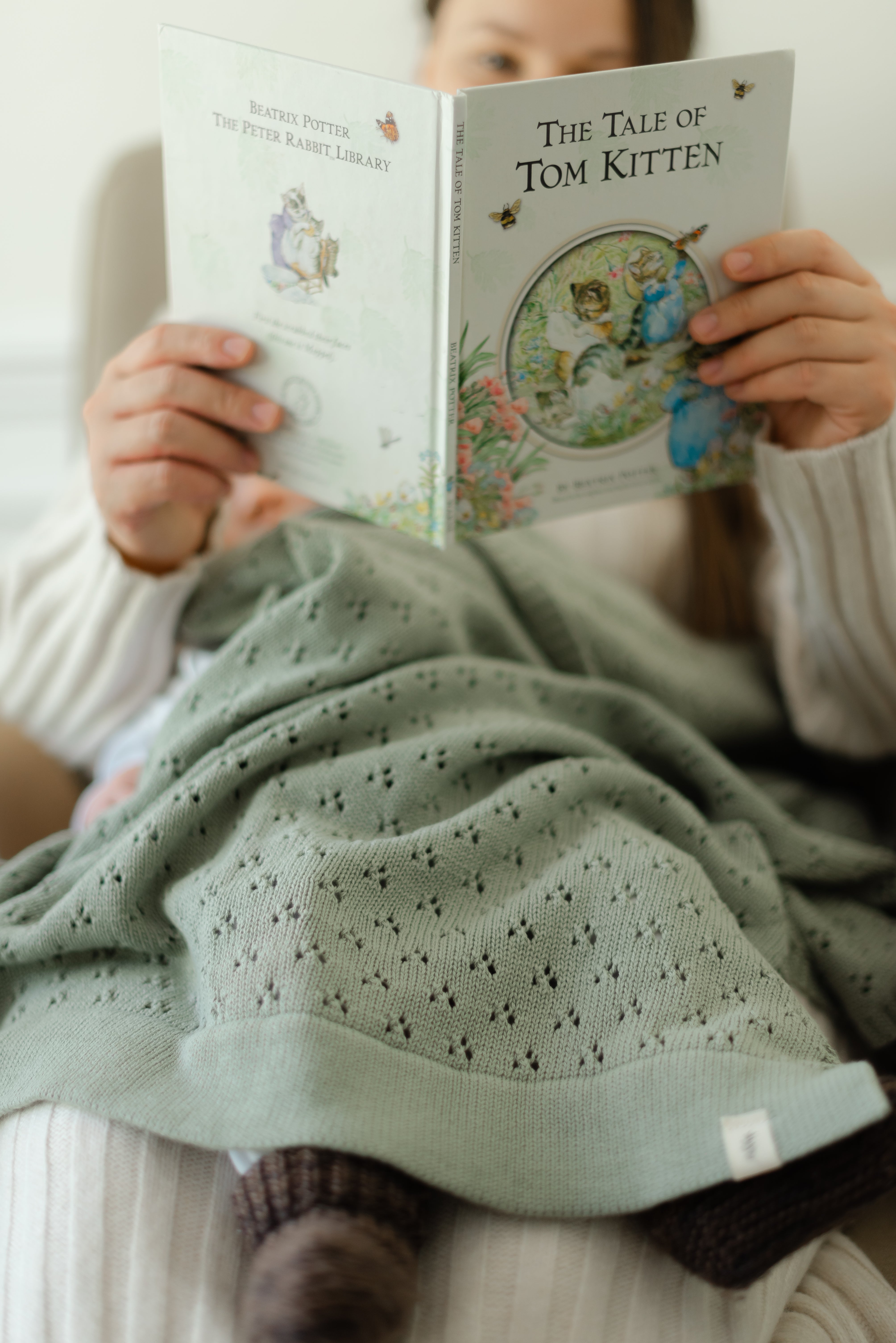 Mint Pointelle Knit Blanket