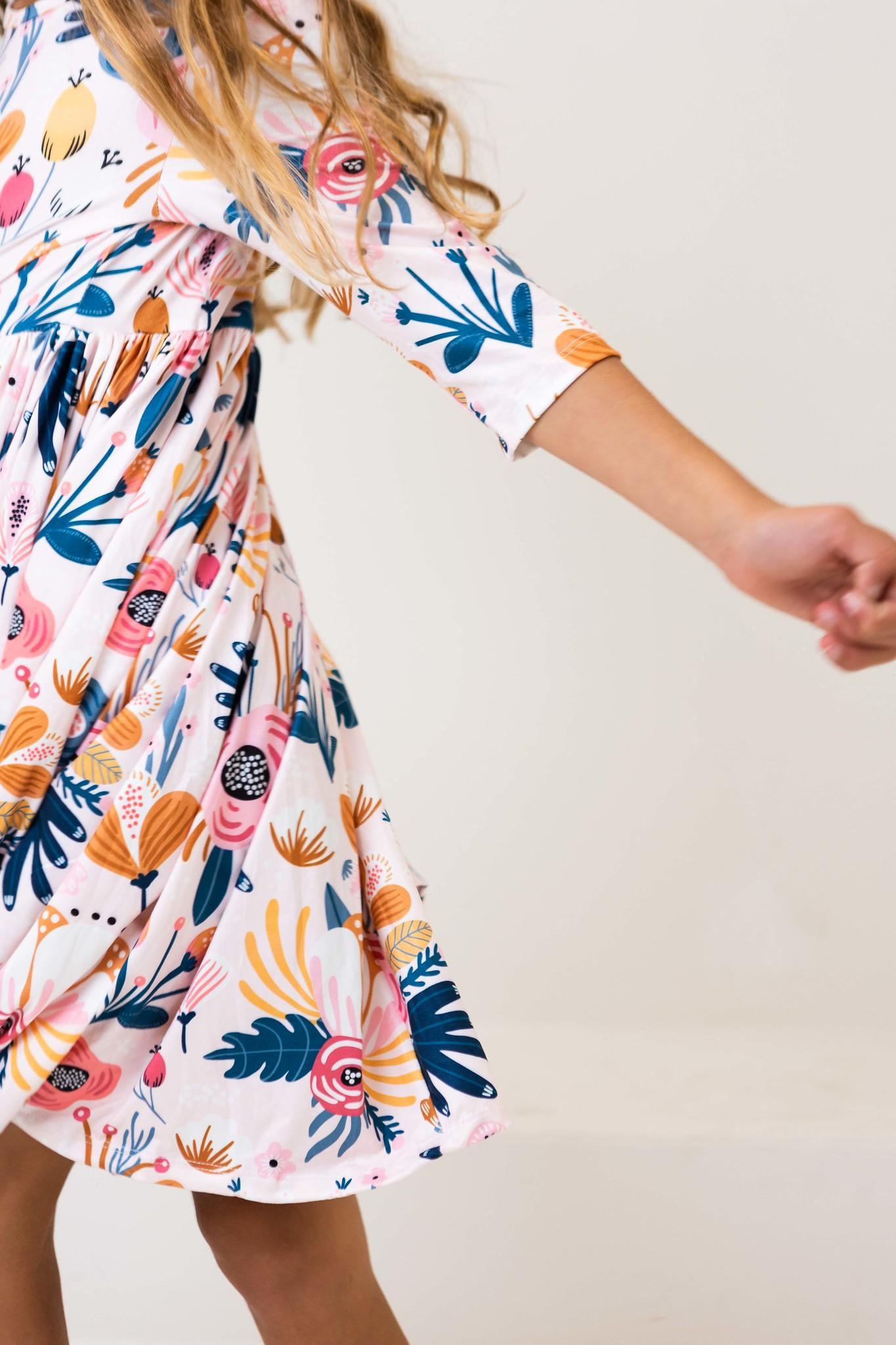 Blush Peony 3/4 Sleeve Pocket Twirl Dress