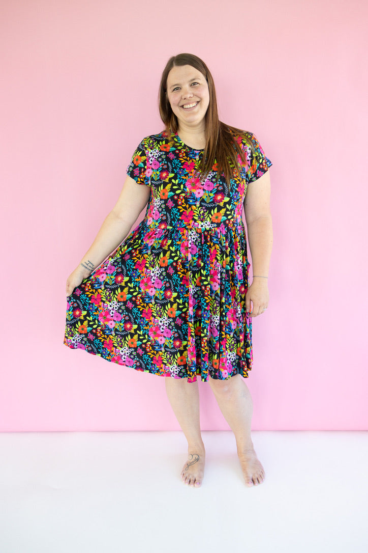 Floral Tapestry Short Sleeve Women's Skater Dress