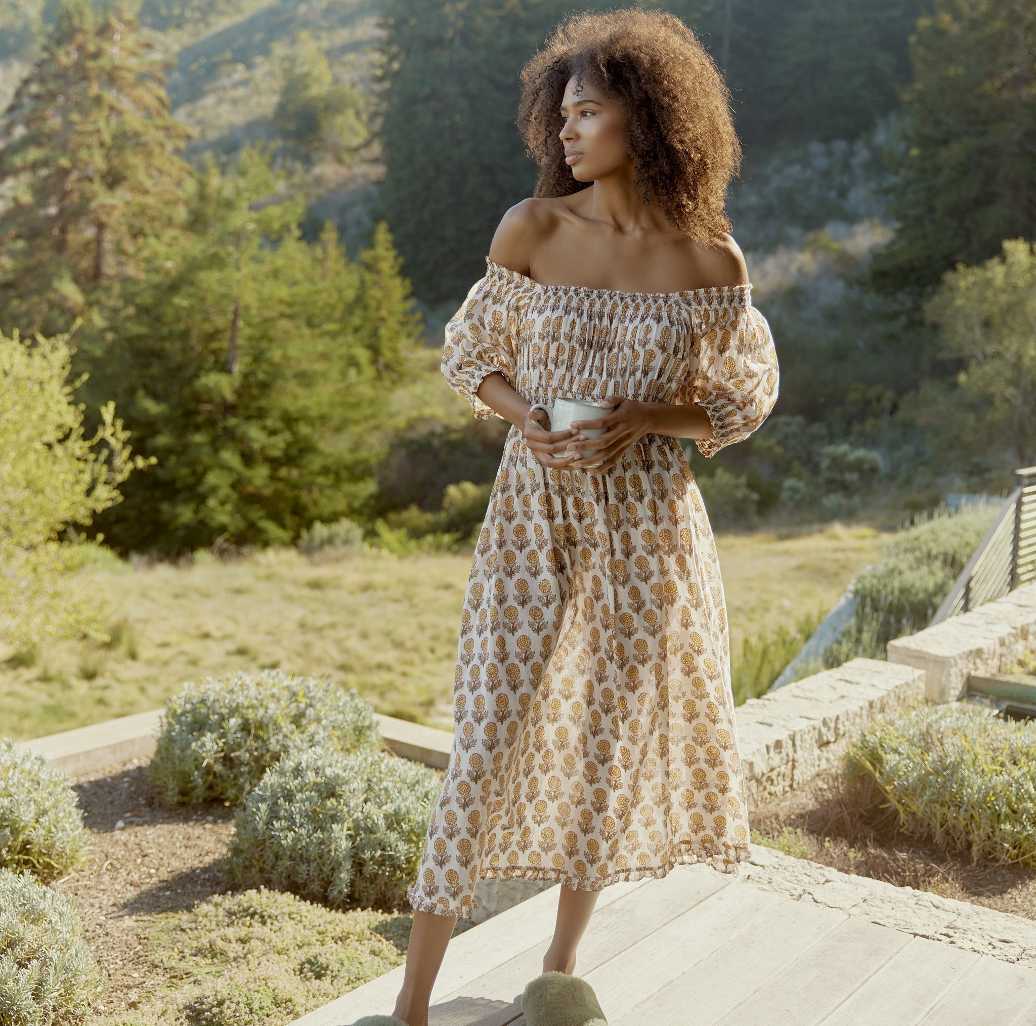 Rosie Midi Dress Nightgown - Ochre/Dahlia