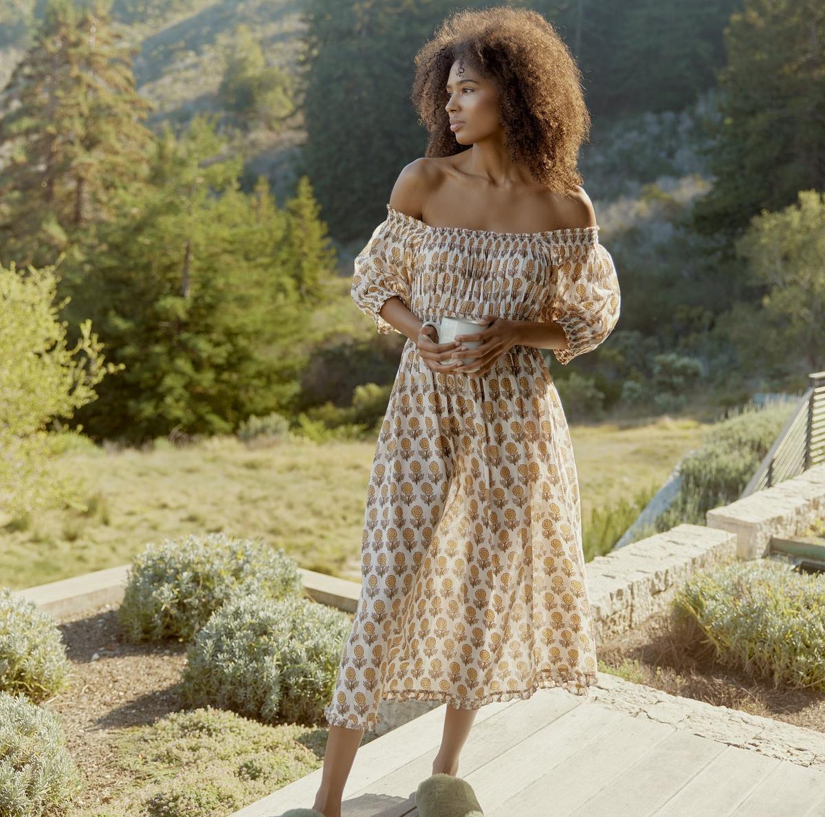 Rosie Midi Dress Nightgown - Ochre/Dahlia - FINAL SALE