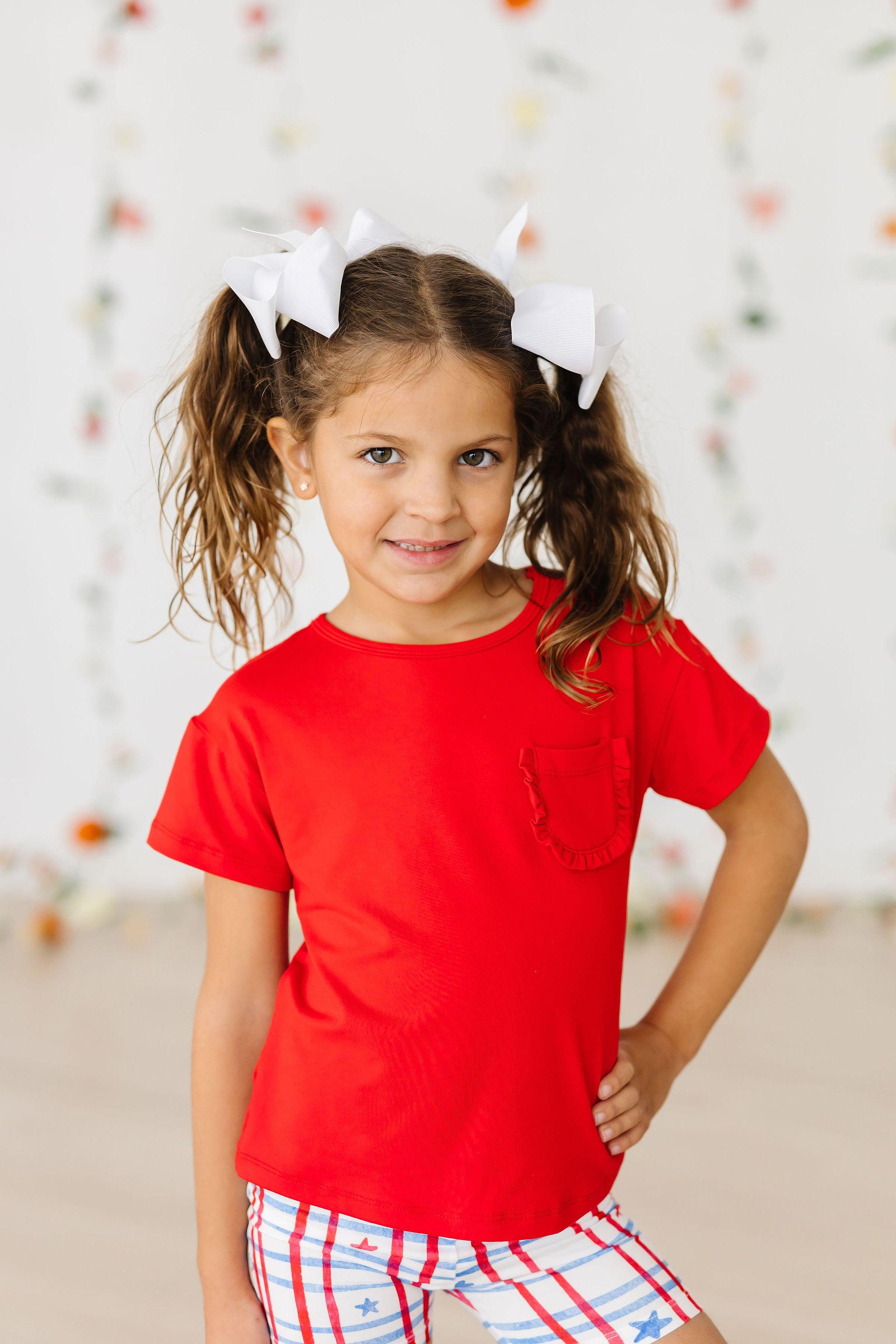 Red Ruffle Pocket Tee