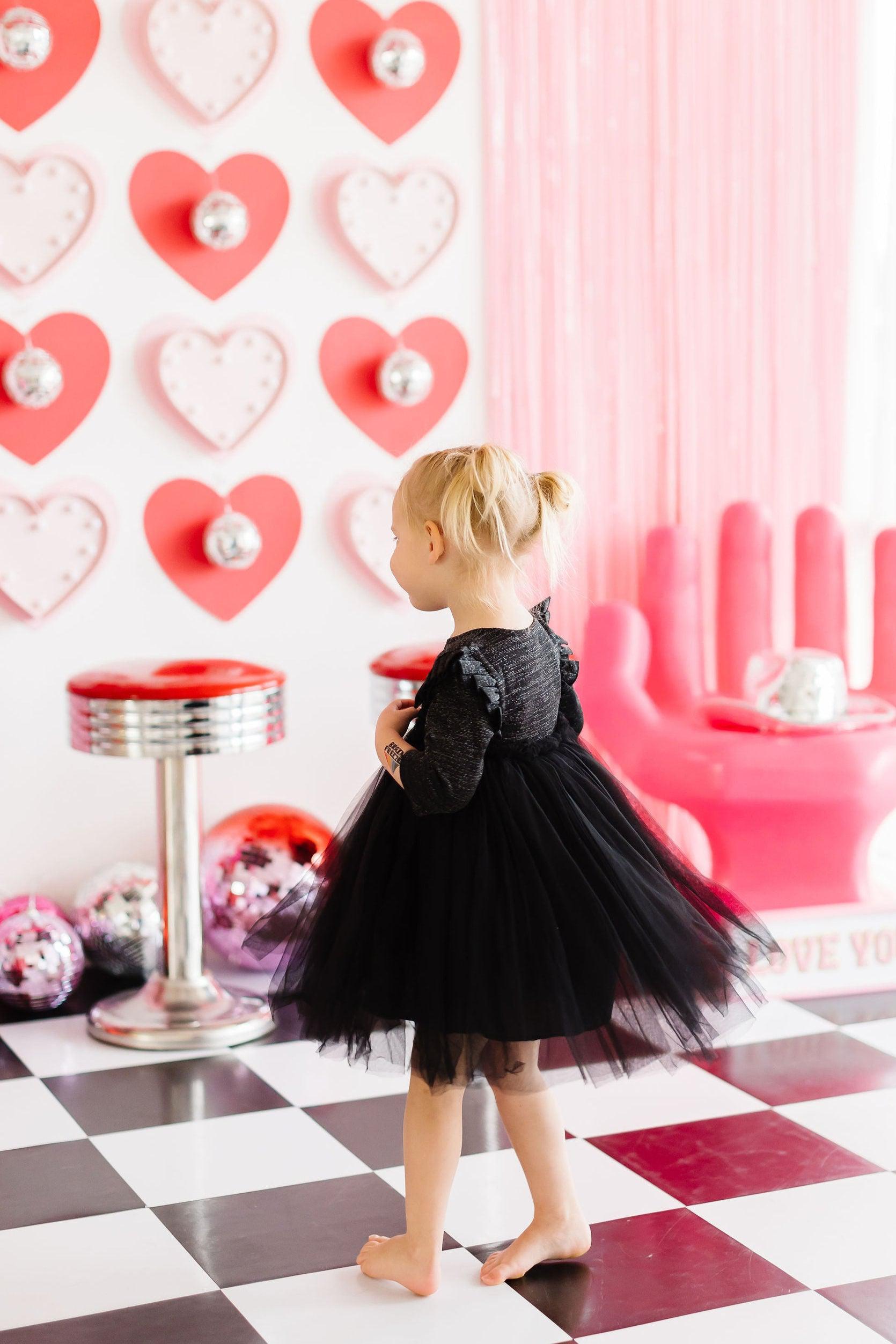 Black Shimmer 3/4 Sleeve Tutu Dress