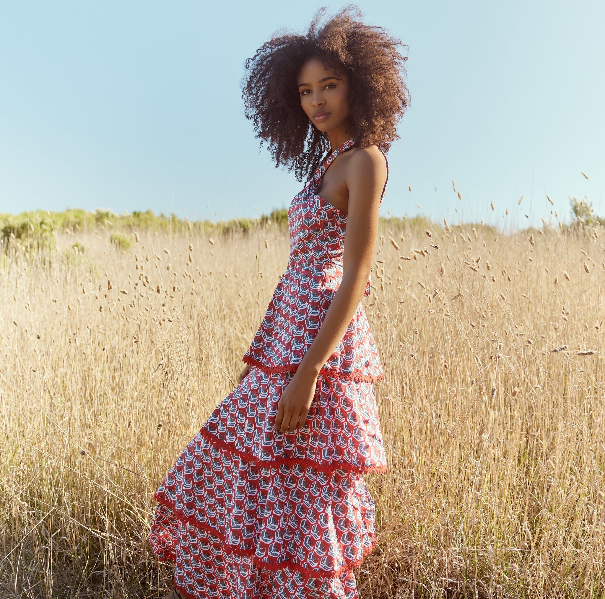 Emma Tiered Dress - Carmine/Crimson Floral print