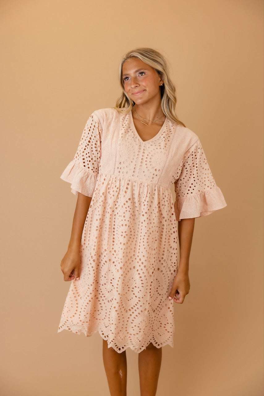 Falling For You Eyelet Dress in Blush