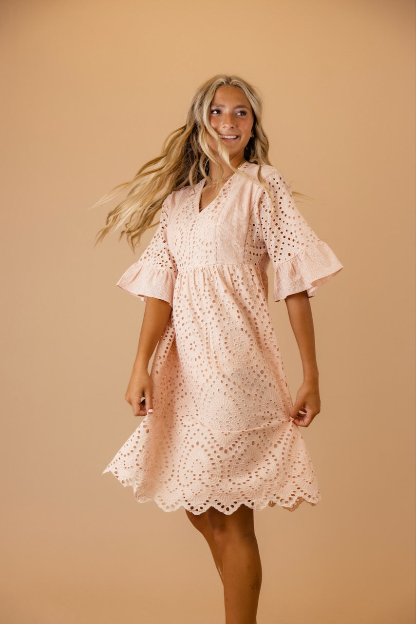 Falling For You Eyelet Dress in Blush - MistyRose / XXS Falling For You Eyelet Dress in Blush - MistyRose / XXS