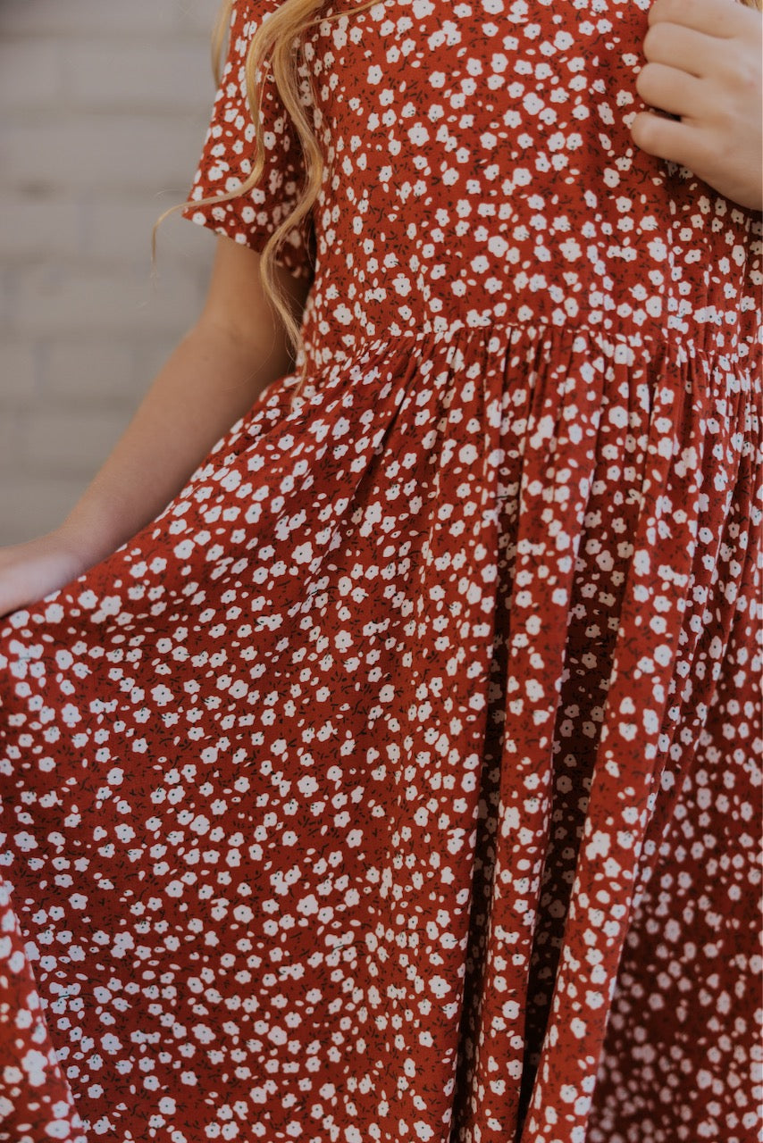 Mini Cherry Red Floral Dress