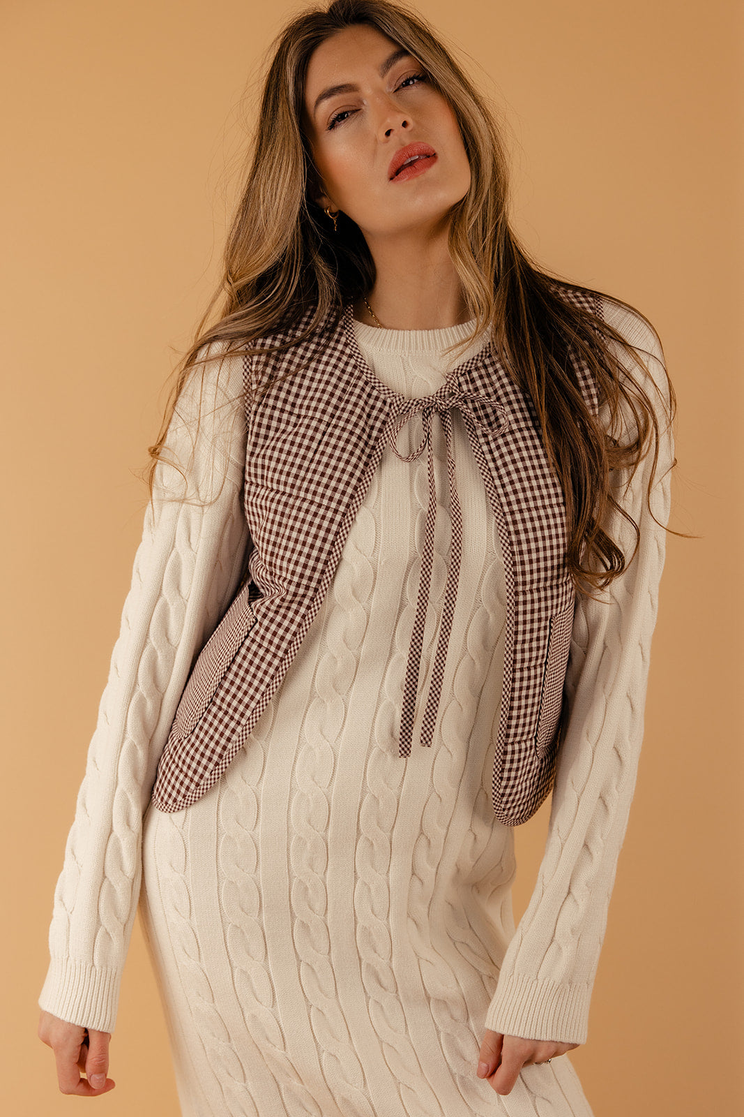 Free Now Gingham Quilted Tie Vest