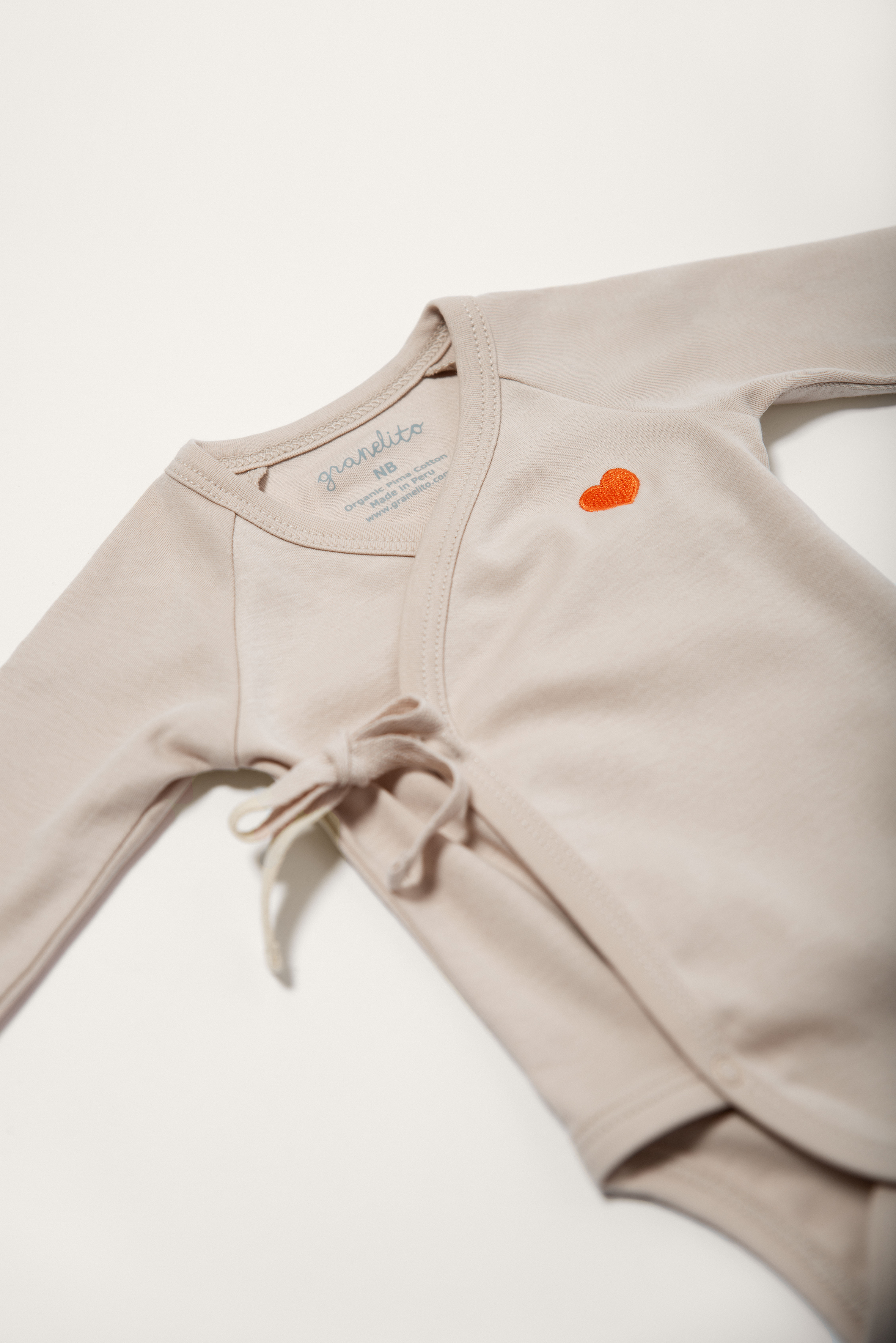 Organic Pima Cotton Baby Kimono Body - Sand With Heart