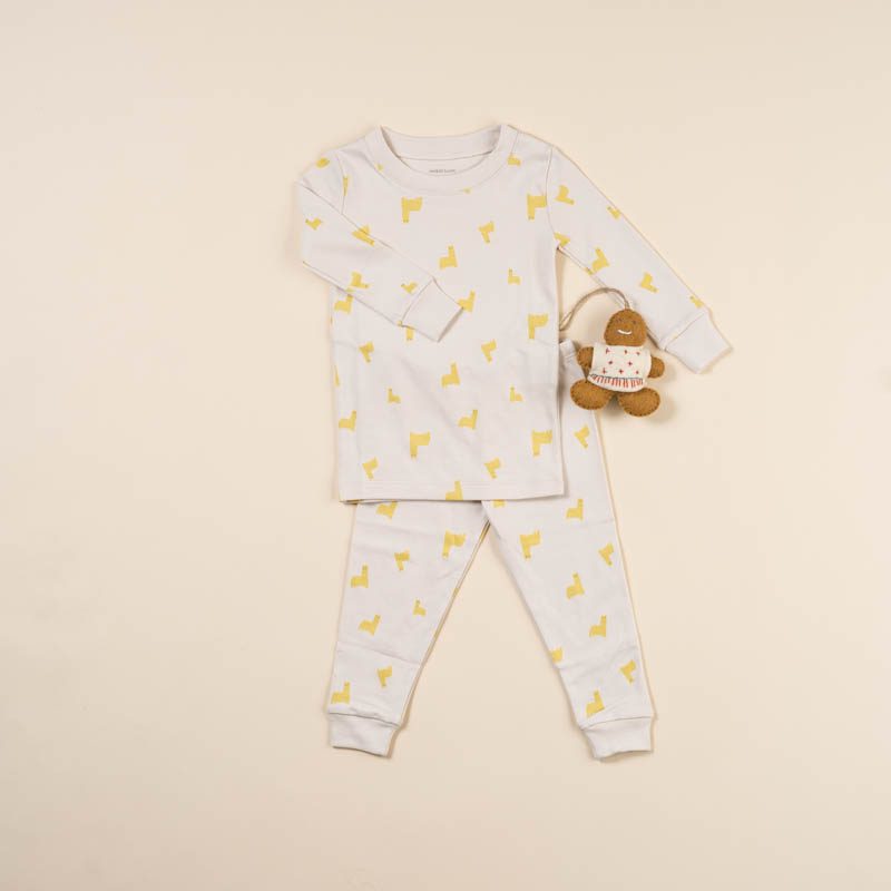 Long Sleeve Pajama Set Pima Cotton - Llamas Birch