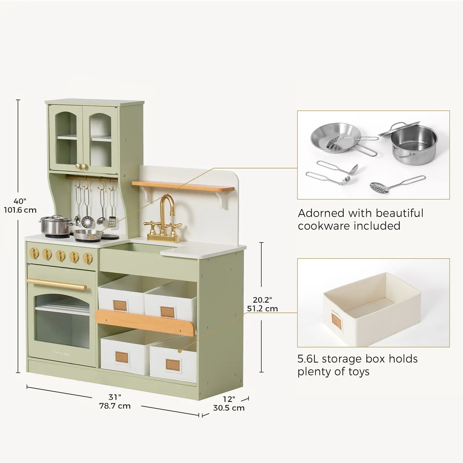 Tiny Land® Wooden Play Kitchen with Storage for Creative Toddlers