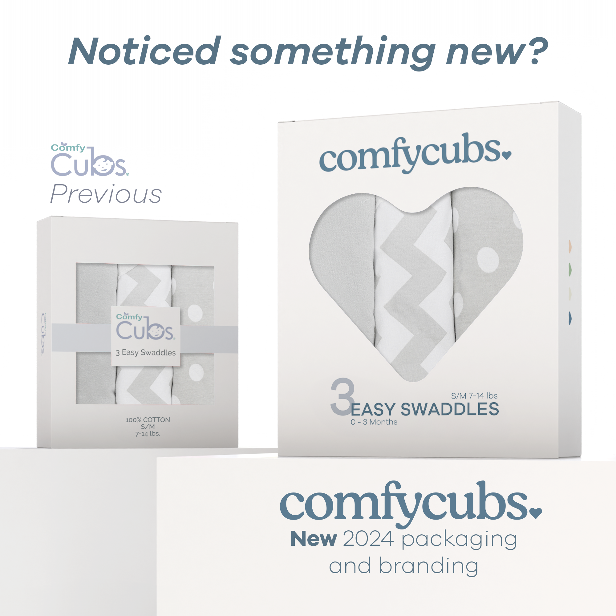 Easy Swaddle Blankets by Comfy Cubs - Grey, Pack of 3