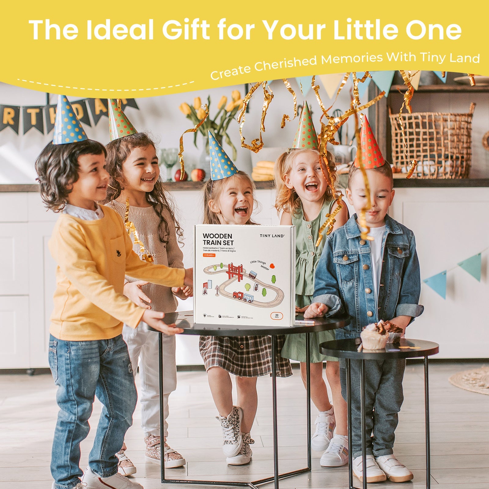 Tiny Land® Wooden Train Set for Children 39 Pcs