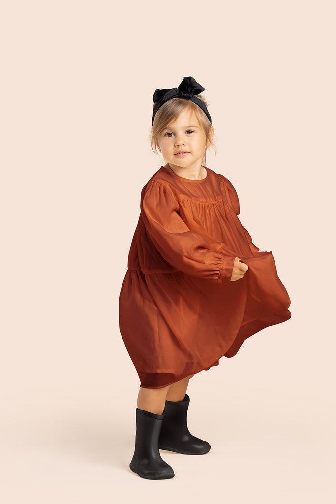Girls Special Occasion Layered Organza Dress - Rust