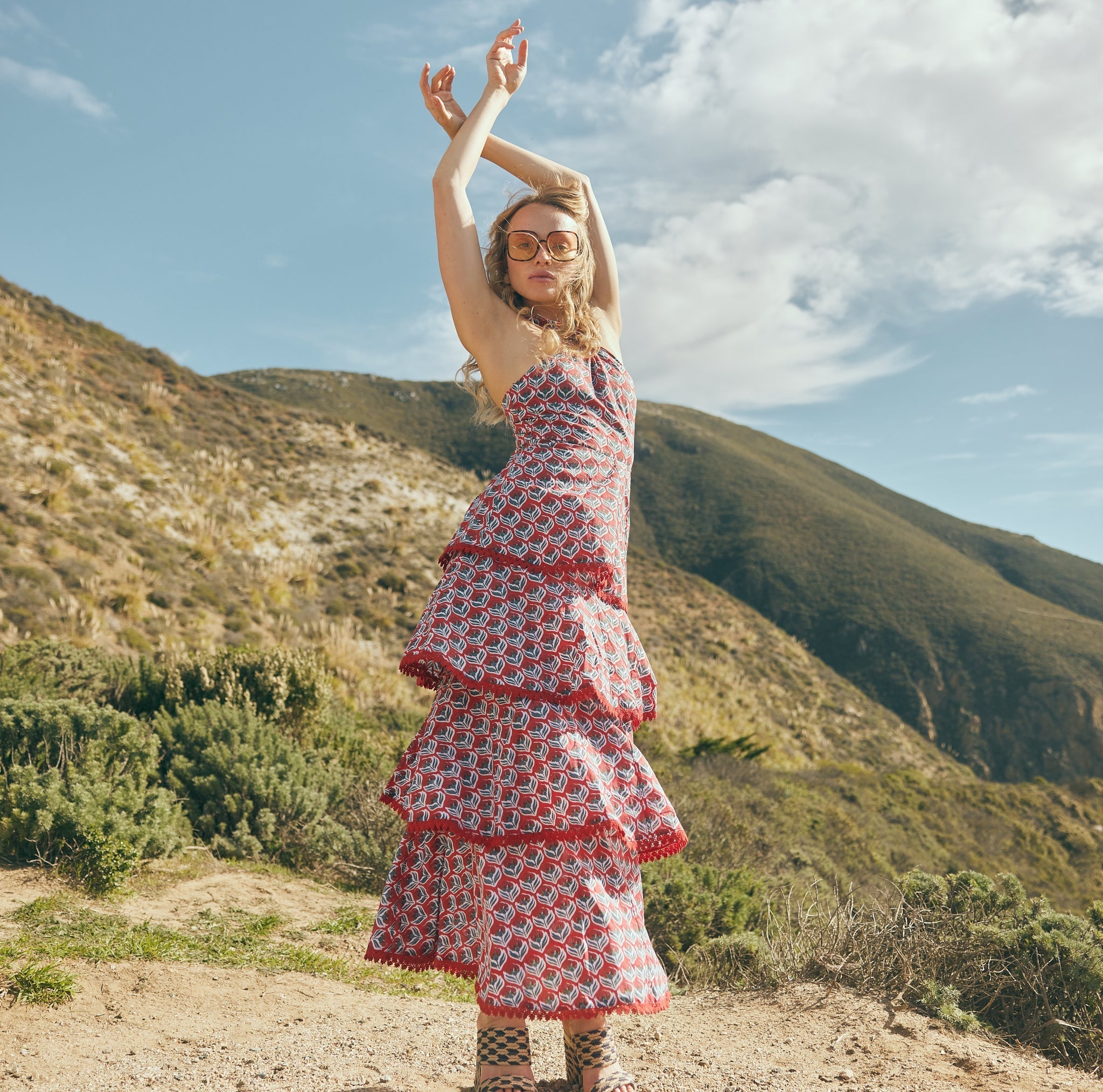 Emma Tiered Dress - Carmine/Crimson Floral print