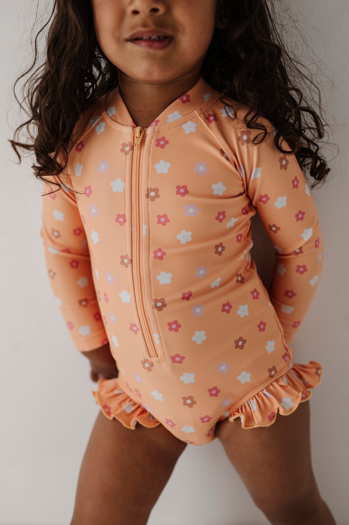 Girl's One-Piece Ruffle Rash Guard Swimsuit