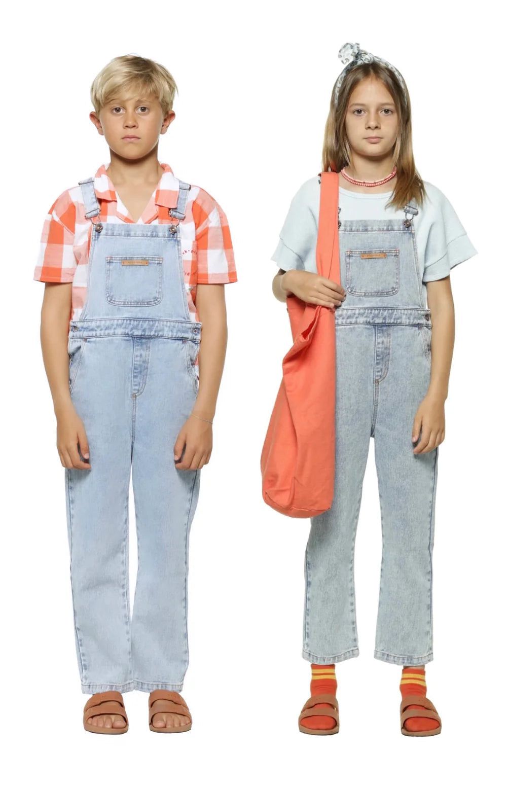 Unisex Dungarees w/ Green Logo - Washed Light Blue Denim - FINAL SALE