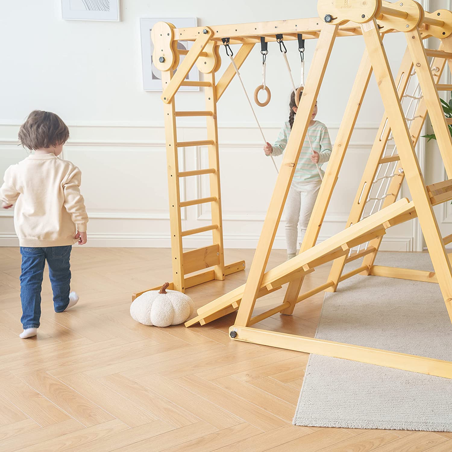 Chestnut - Outdoor and Indoor 8-in-1 Jungle Gym for Toddlers Playset Outdoor Avenlur.com   