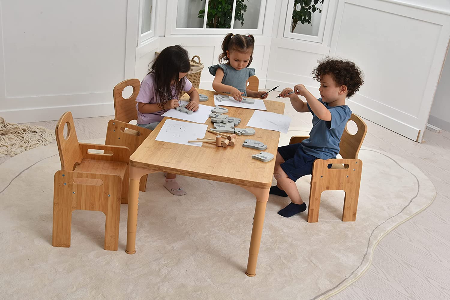 Adrian - Bamboo Toddler Table and Chair 5 Piece Set Indoor Avenlur.com   