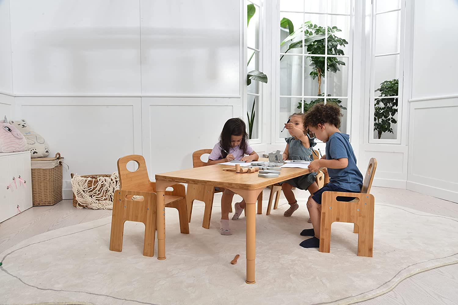 Adrian - Bamboo Toddler Table and Chair 5 Piece Set Indoor Avenlur.com   