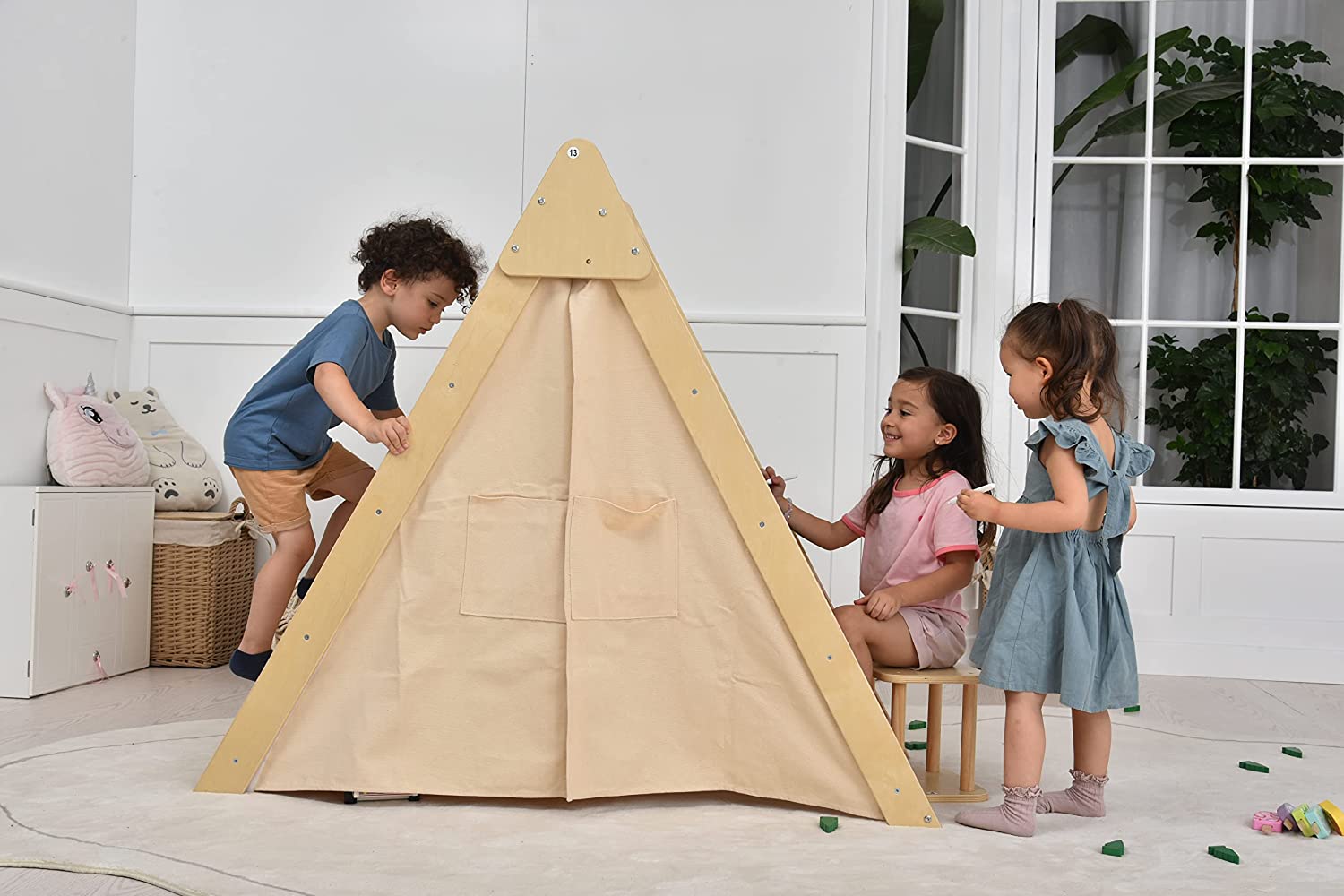 Oak - Wood Learning Tent and Climber with Desk and Chair Indoor Avenlur.com   